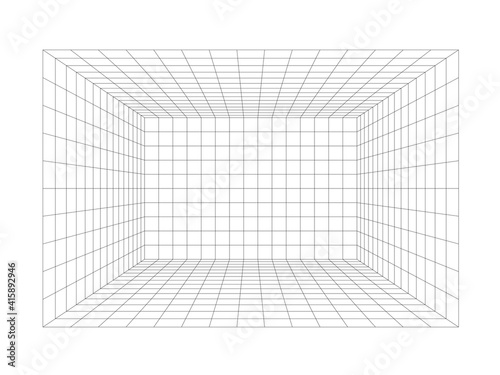 Fototapeta Naklejka Na Ścianę i Meble -  wide wall room perspective grid, 3d illustration isolated on white