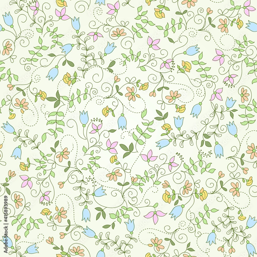 seamless vector green floral pattern
