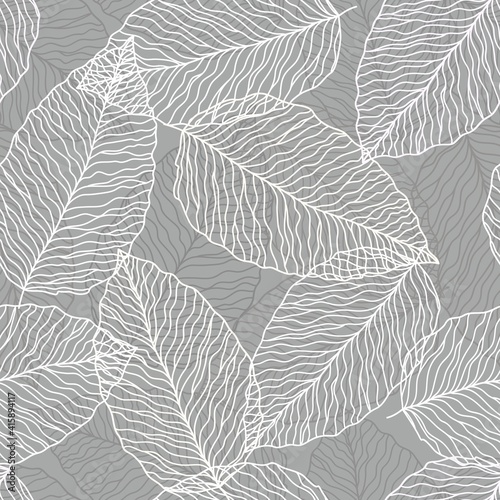 seamless grey abstract floral background with leves