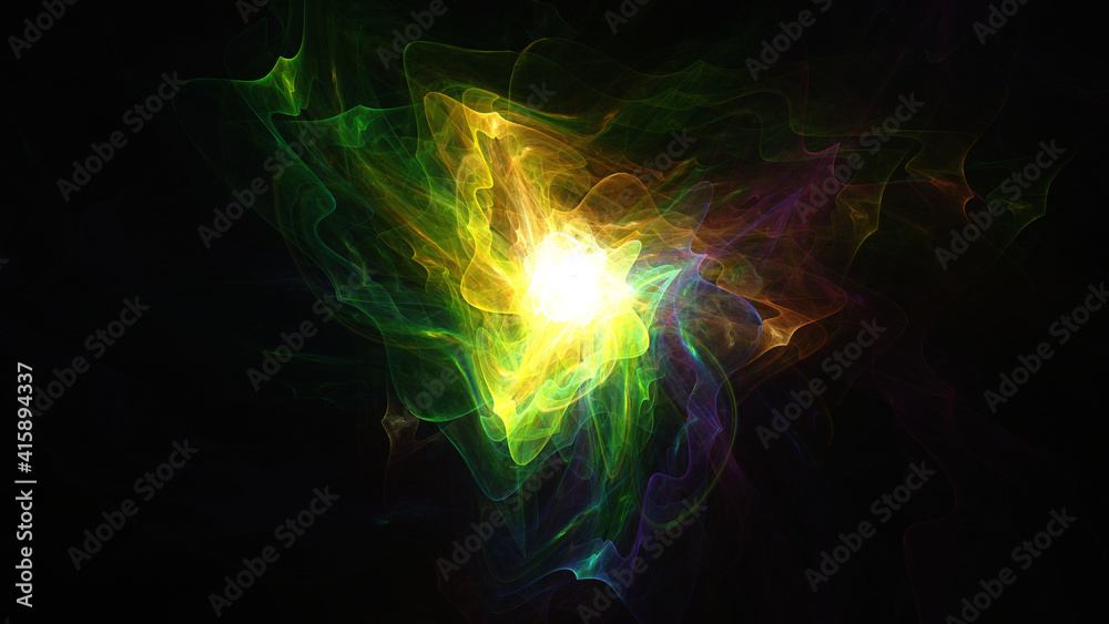 Obraz premium Abstract background, smooth multicolored lines on a black background.