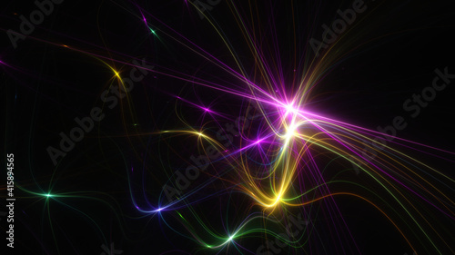 Abstract background, smooth multicolored lines on a black background. © Andrey Shtepa
