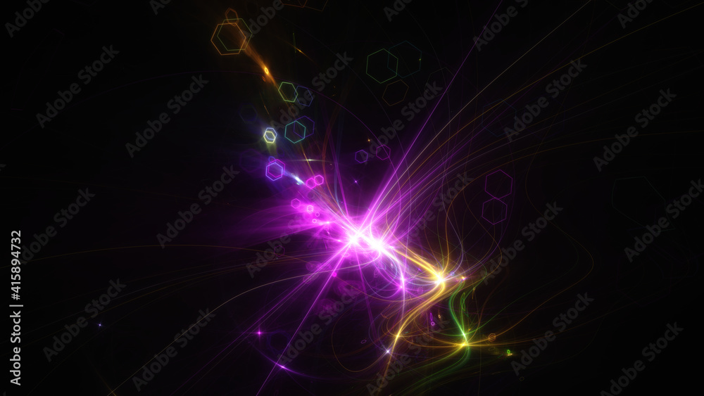 Obraz premium Abstract background, smooth multicolored lines on a black background.