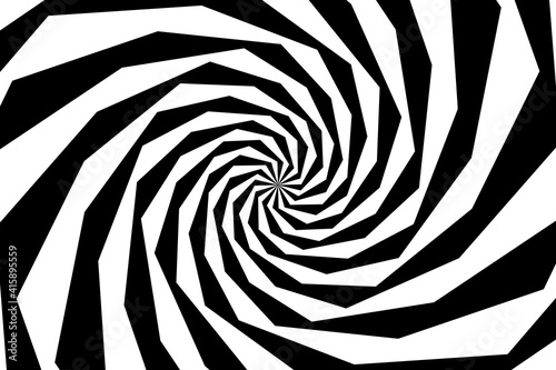 Vector abstract illustration of swirl, vortex pattern. Trendy background in op art style, optical illusion.