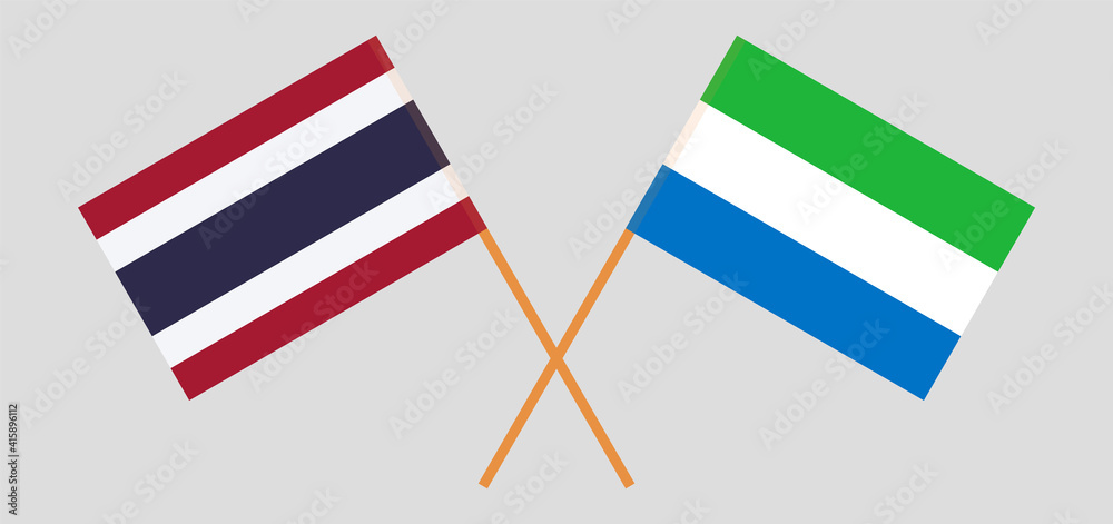 Crossed flags of Thailand and Sierra Leone. Official colors. Correct proportion