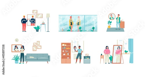 Set of banners on theme of self-acceptance flat vector illustration isolated.