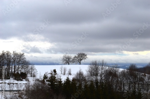 winter landscape of mountains and hills
