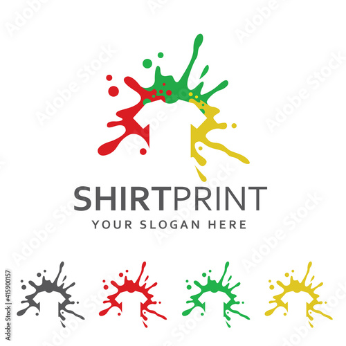 abstract splashes colorful t-shirt label isolated on white background