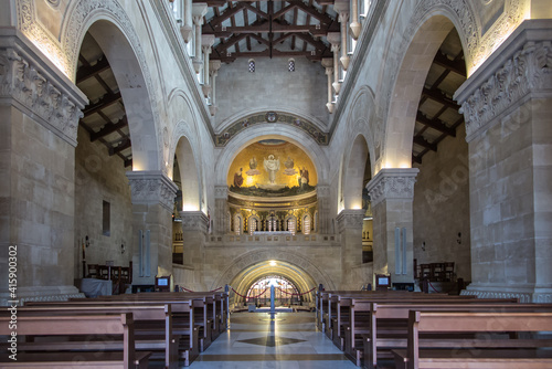 Mount Tabor. Israel. January 27, 2020: Interior of the Transfiguration Church on Mount Tabor