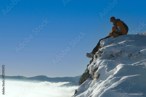 Climber on the top of the mountain - Czerwone Wierchy - Red Peaks, mountain range in Western Tatras, Poland 