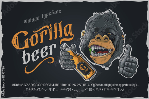 Gorilla beer - gothic retro typeface. With corilla illustration