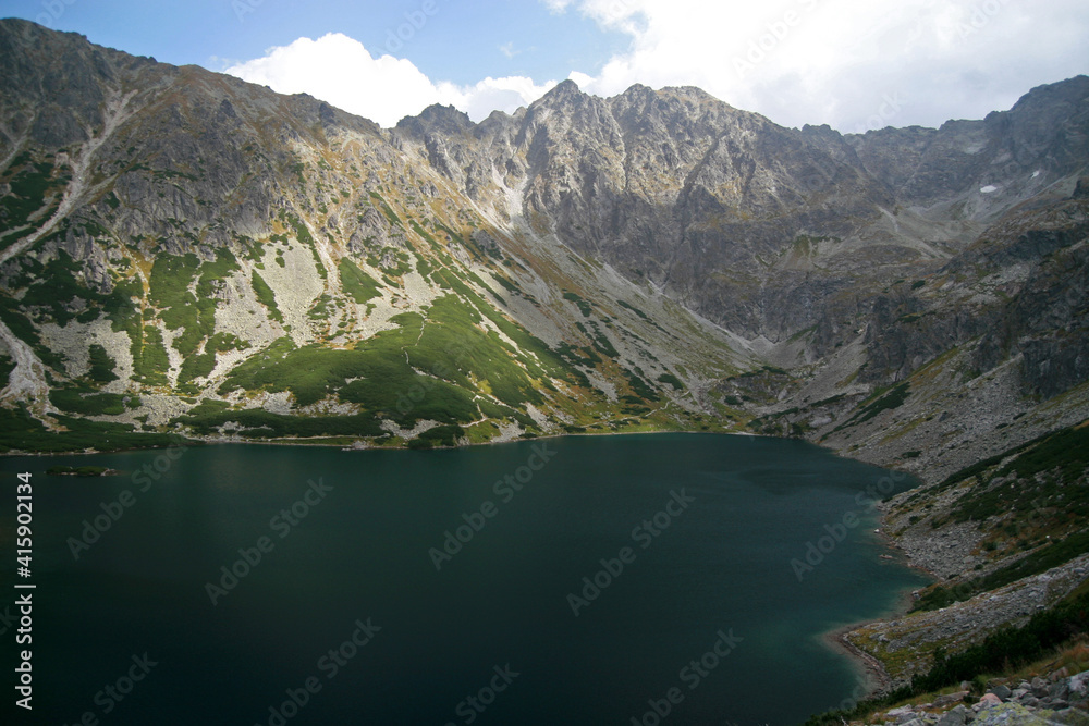Obraz premium Czarny Staw Gasienicowy - Black Lake, mountain glacial lake in Tatra Mountains, Poland