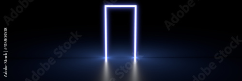 Abstract door in the form of luminous lines. A rectangular portal of light. 3d rendering