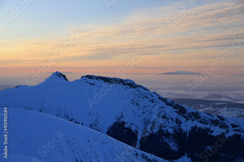 Giewont peak - the most famous polish mountain  simbol of Tatra Mountains and Zakopane in winter  Tatras  Poland