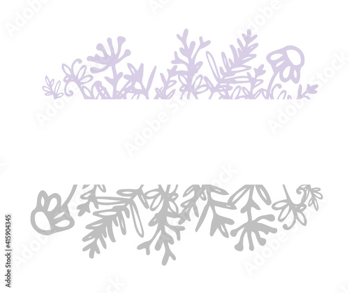 Wallpaper Mural Vector illustration of a border of wildflowers chamomile in doodle style in two colors of pastel colors.stripes of gray and lilac colors with a blank space for text for the design template Torontodigital.ca