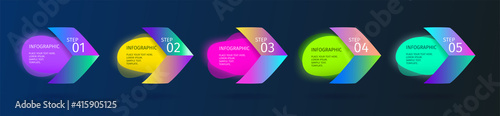 Infographic arrows with 5 step up options and glass elements. Vector template in flat design style
