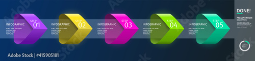 Infographic arrows with 5 step up options and glass elements. Vector template in flat design style