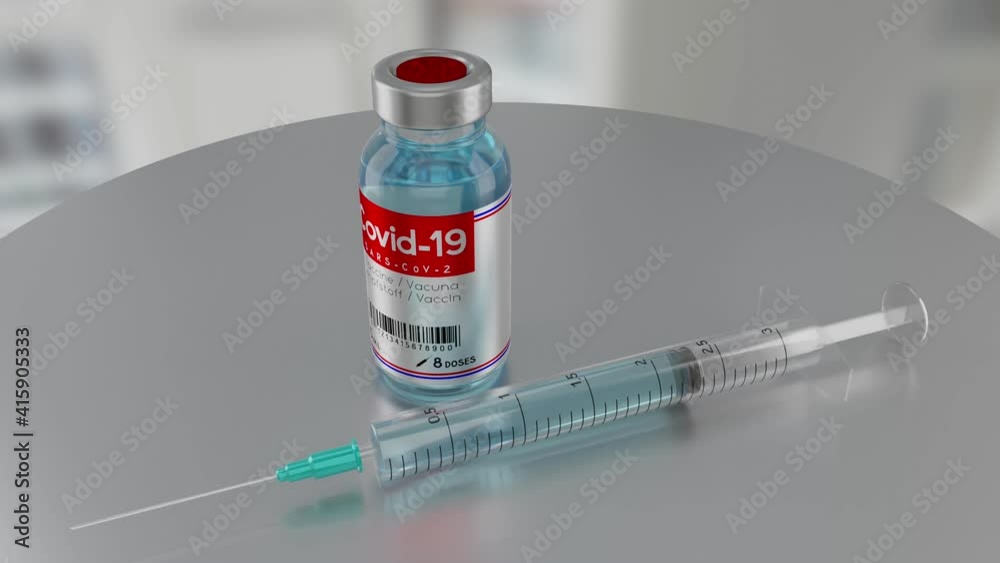 Covid-19 / SARS-CoV-2 / coronavirus vaccine ampoule and syringe - great for topics like fighting the epidemic - 4K animation (3840x2160 px), 3D rendering. Covid-19 / SARS-CoV-2 / coronavirus vaccine ampoule and syringe - great for topics like fighting the epidemic - 4K animation (3840x2160 px), 3D rendering.