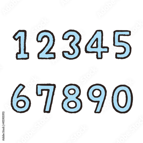 素材_手描きの数字_青