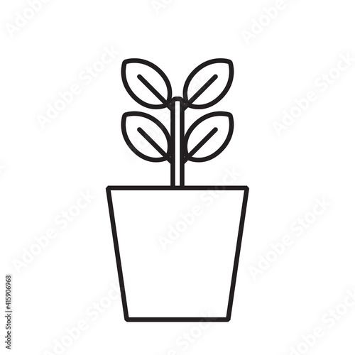 Plant in Flower pot, simple gardening icon in trendy line style isolated on white background for web apps and mobile concept. Vector Illustration