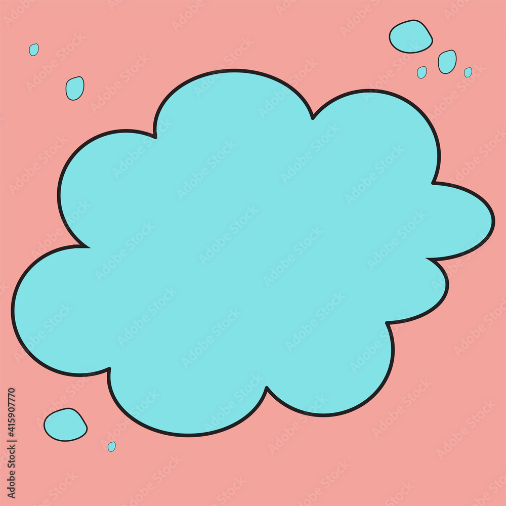 Blue bubble cloud on pink background, cartoon, comic illustration, card, vector