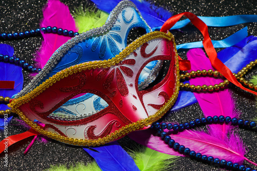 Pair Of Face Masks With Feathers And Beads