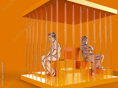 Surreal illustration representational of two incarcerated young men behind bars