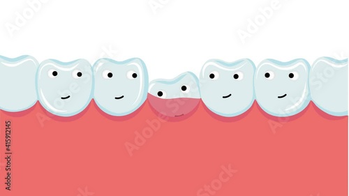 Dental vector cartoon in flat style. The process of tooth growth is shown as a living character. Suitable for a children's educational program.
File with RGB + Alpha channels.