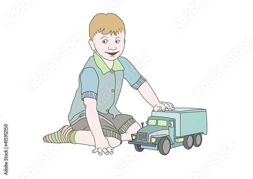 coloring book with a boy playing a car