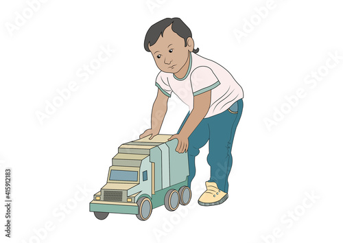 coloring book with a boy playing a car
