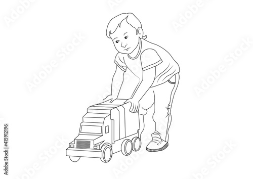 coloring book with a boy playing a car