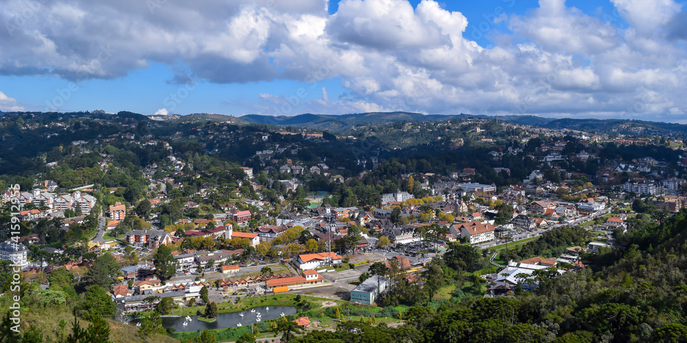 Aerial view of the city of Campos do Jordão, Brazil