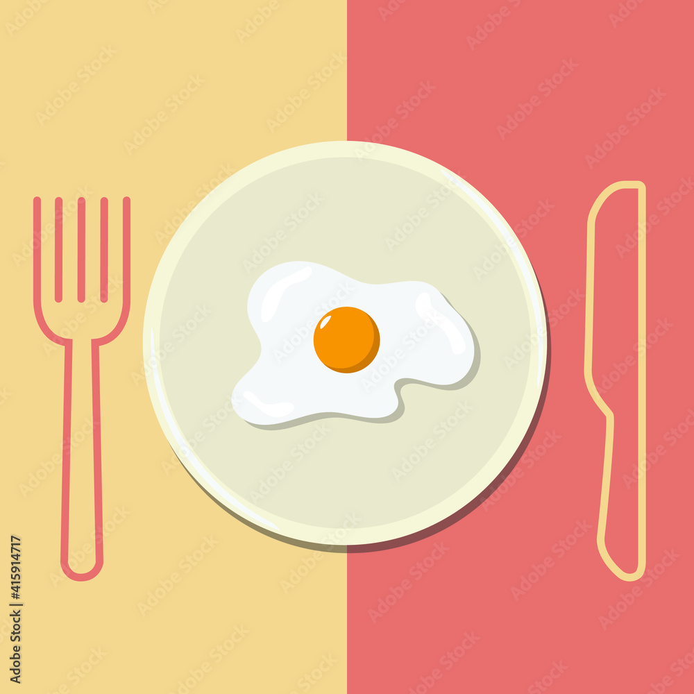 pan cooked eggs for breakfast with knife and fork next vector image pan cooked eggs for breakfast with knife and fork next vector image