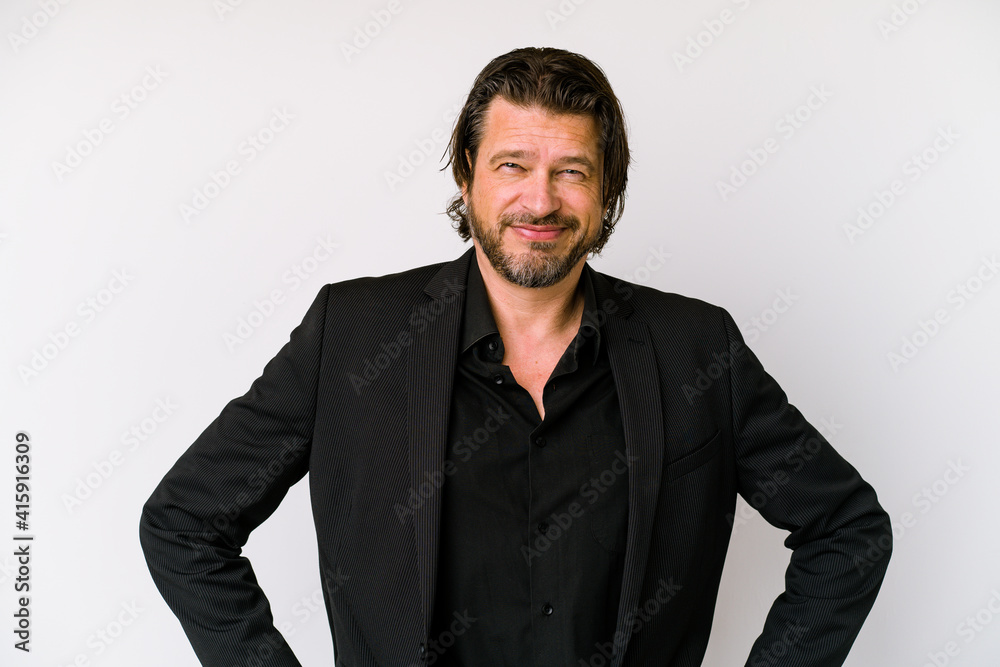 Middle age business dutch man isolated on white background confident keeping hands on hips. Middle age business dutch man isolated on white background confident keeping hands on hips.
