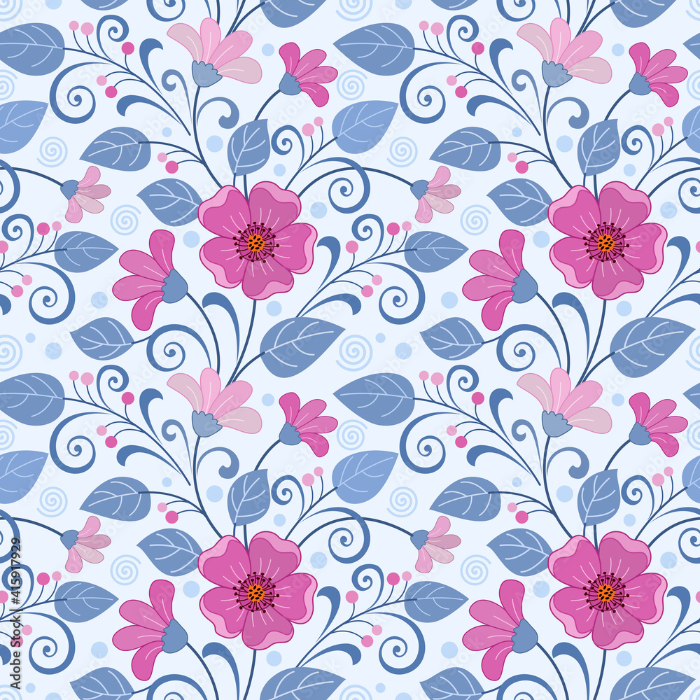 Colorful flowers seamless pattern for fabric textile wallpaper.