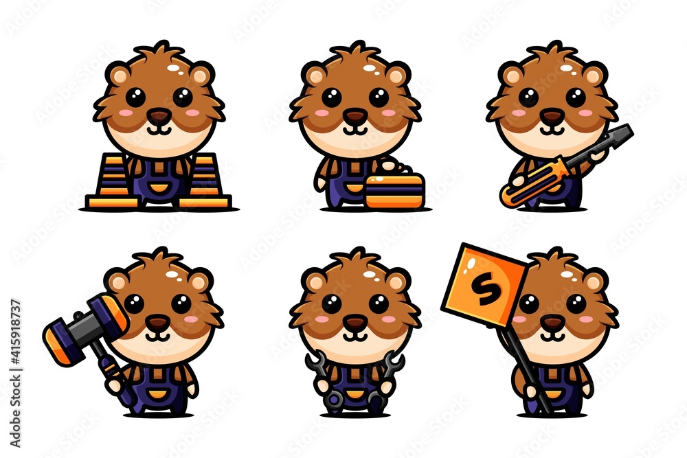 cute hamster character design set themed constuction cute hamster character design set themed constuction