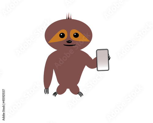 Cute Sloth Showing His Cellphone Vector