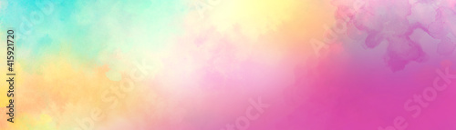 Canvas-taulu Colorful watercolor background of abstract sunset sky with puffy clouds in brigh