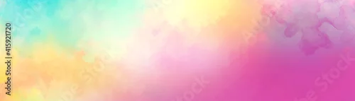 Panel kuchenny z motywem Colorful watercolor background of abstract sunset sky with puffy clouds in bright rainbow colors of pink blue yellow orange and purple