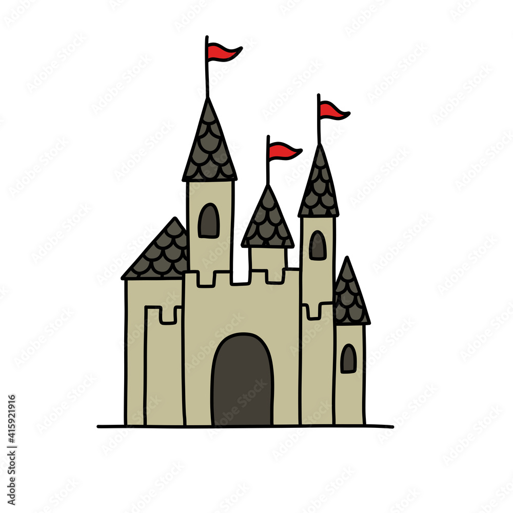 Fototapeta premium castle doodle icon, vector color line illustration