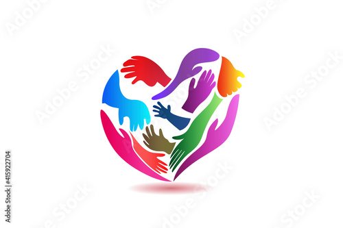 Hands making a love heart shape can be used as charity people voluntary ready to help another poor people logo icon vector image design