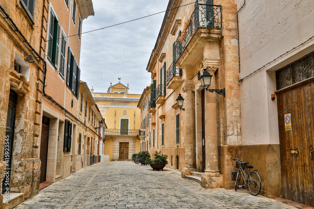 Spain, Menorca. Ciutadella alleyway.