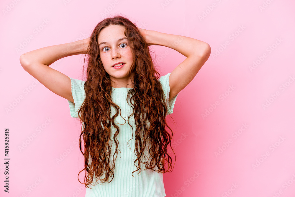 Little caucasian girl isolated on pink background screaming, very excited, passionate, satisfied with something. Little caucasian girl isolated on pink background screaming, very excited, passionate, satisfied with something.