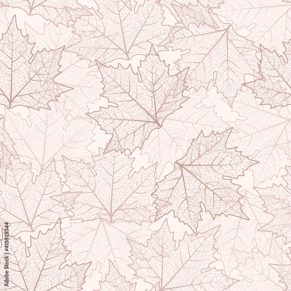 Maple tree leaf brown texture. Seamless vector pattern. Autumn season theme background. Fall graphic illustration.