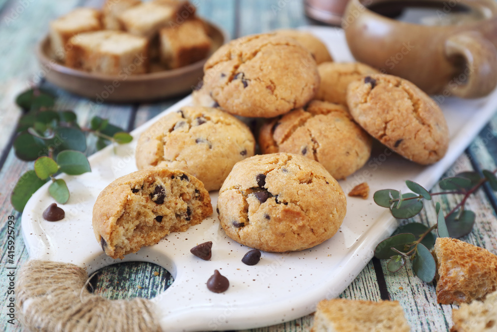 Chocolate chip cookies  from stale bread and coffee