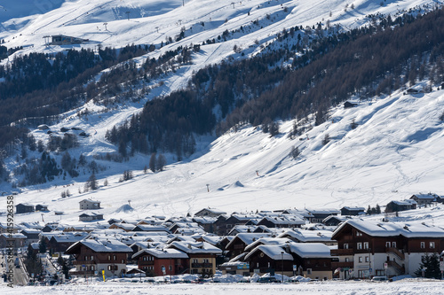 Panorama of Livigno (altitude 1816 m) in winter. Valtellina, Italy photo