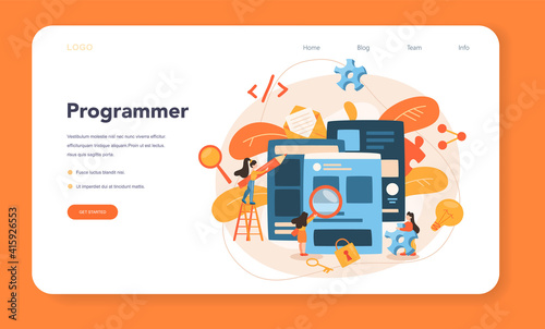 Front-end development web banner or landing page. Website
