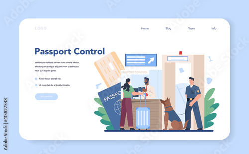 Customs officer web banner or landing page. Passport control at the airport.