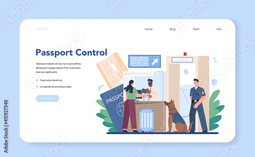 Customs officer web banner or landing page. Passport control at the airport.