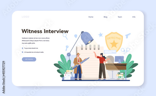 Professional detective web banner or landing page. Agent investigating