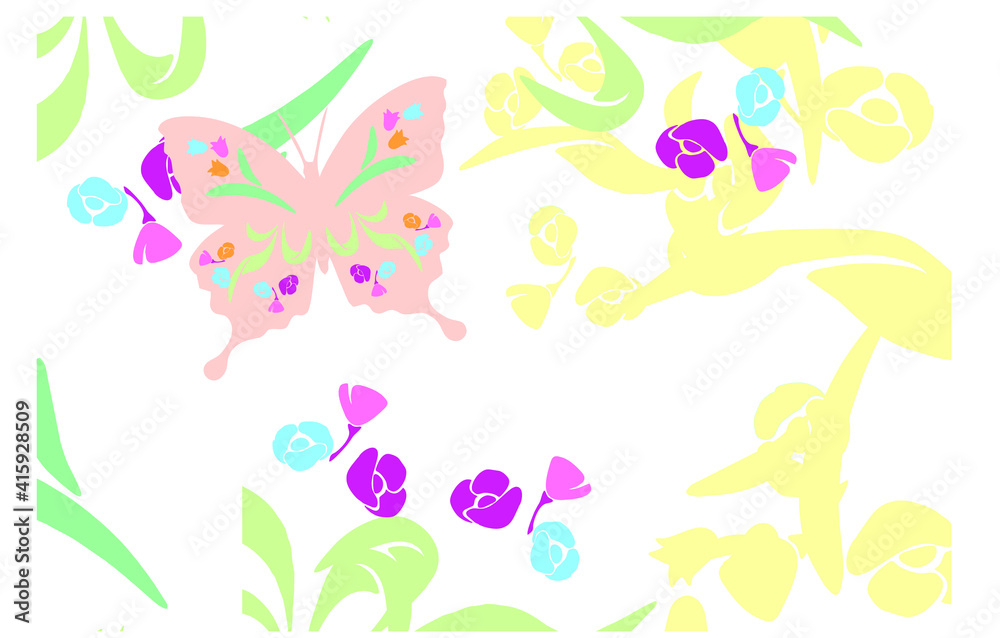 Beautiful butterflies and flowers, perfect for greeting cards, backgrounds. Vector 